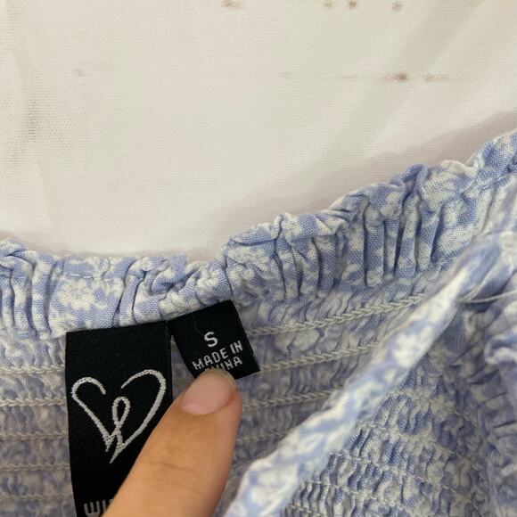 Windsor S Baby Blue Floral Smocked Tie Up Spaghetti Strap Mini Sun Dress - Picture 5 of 6